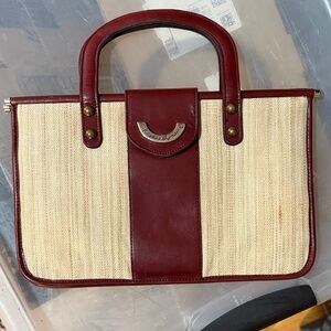 Vintage 60s-70s Etienne Aigner Leather & beige rattan purse